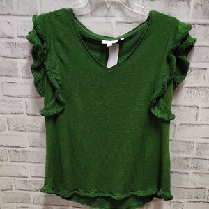 Chico's Green Flutter Sleeve Blouse with Ruffled Details